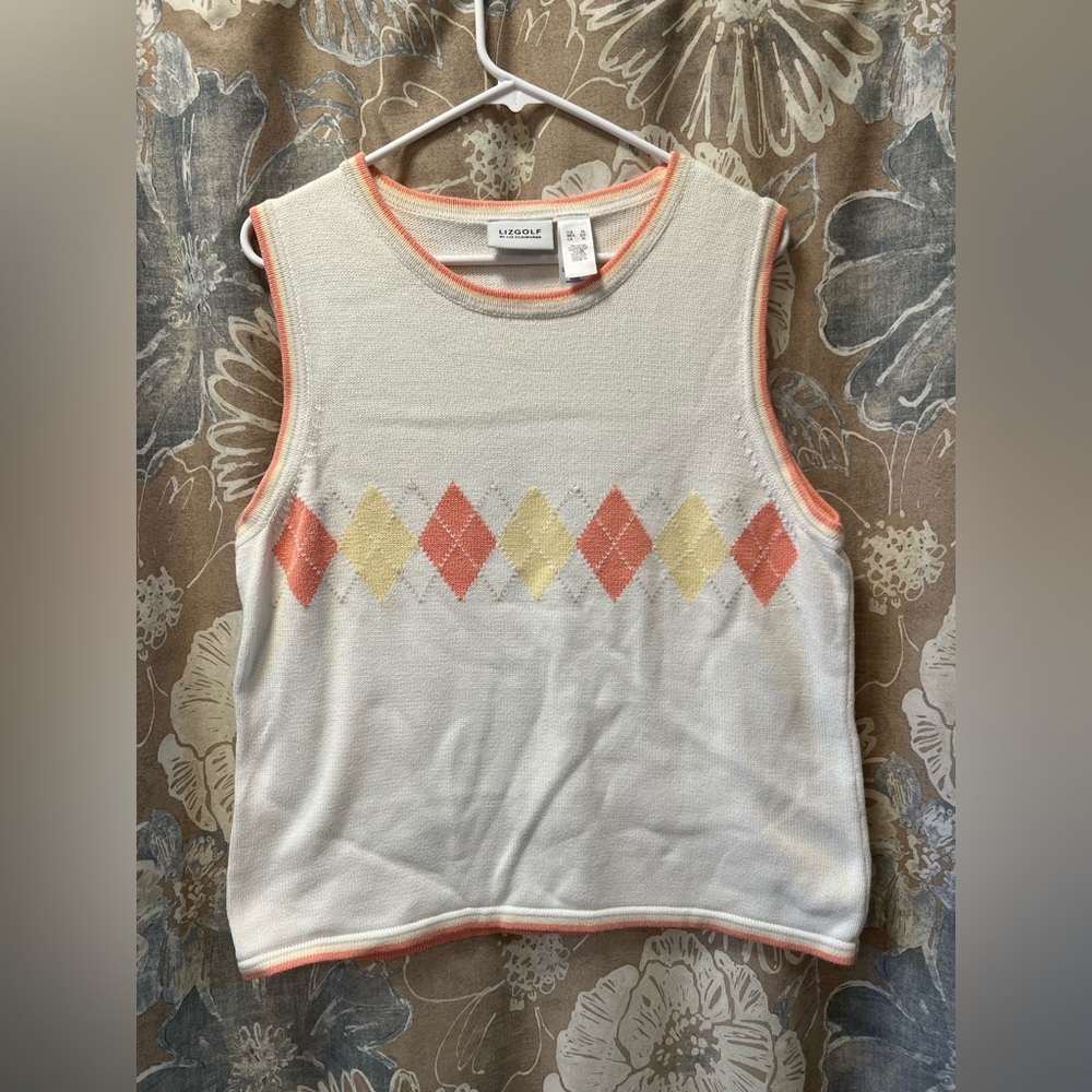 LizGolf White & Argyle Cotton Knit Golf Sweater Vest Women’s